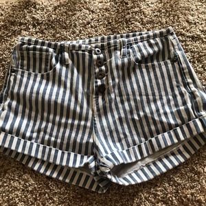 Striped button up shorts
